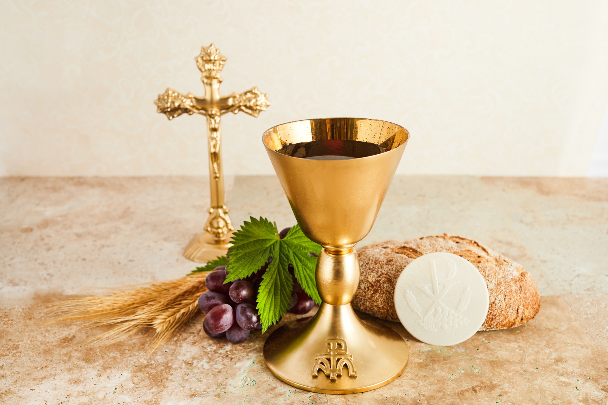 Communion Still life with chalice of wine and bread